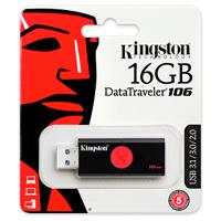 MEMORIA KINGSTON 16GB USB 3.0 ALTA VELOCIDAD / DATATRAVELER 106 NEGRO/ROJO - ABD Systems