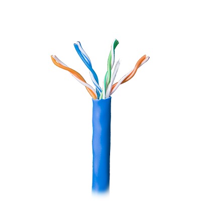 Bobina de cable par trenzado nivel 5 (CAT 5e), CMR, de color azul, de 4 pares de conductores s&oacute;lidos de cobre AWG 24, para aplicaciones de CCTV/Redes de datos/IP Megapixel/Control RS485