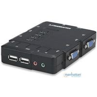 SWITCH KVM MANHATTAN 4 PTOS USB Y 4 PTOSVGA 3.5MM 1600X900 CON JUEGO CABLES - ABD Systems