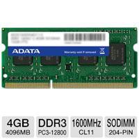 MEMORIA ADATA SODIMM DDR3 4GB PC3-12800 1600MHZ CL9 204PIN 1.50V P/LAPTOP