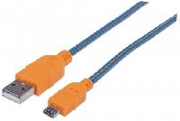 CABLE MANHATTAN USB 2.0 TIPO A - MICRO B USB 1.0 MTS AZUL/NARANJA P/DISPOSITIVOS MOVILES - ABD Systems