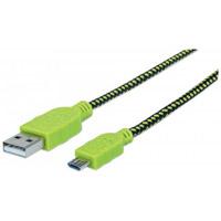 CABLE USB A MICRO B MANHATTAN 1.0M RECUBRIMIENTO TEXTIL NEGRO/VERDE