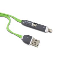 CABLE 2 EN 1 MICRO USB/LIGHTNING GHIA 1.0 MTS USB 2.1 CARGA Y TRANSFERENCIA DE DATOS CON PROTECTOR PARA ENTRADA Y SALIDA VERDE/GRIS