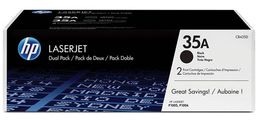 DUAL PACK TONER HP CB435AD NEGRO 35A, RENDIMIENTO 2 X 1,500 PAG. 2 /C