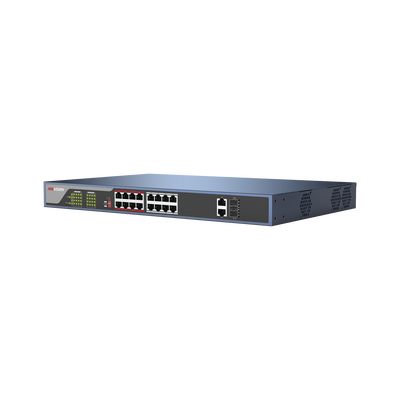 Switch PoE 250 Metros LARGA DISTANCIA / 16 puertos 802.3at (30W) 10/100 Mbps + 2 puertos Gigabit + 2 puertos SFP - ABD Systems