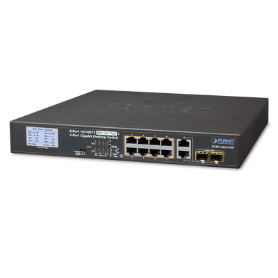 Switch PoE+ / distancia 250 metros / 8 puertos + 2 combo TP/SFP gigabit y pantalla LCD para monitoreo - ABD Systems