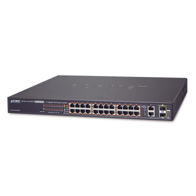 Switch administrable de 24 puertos 10/100TX PoE+ y 2 puertos combo TP/SFP Gigabit - ABD Systems