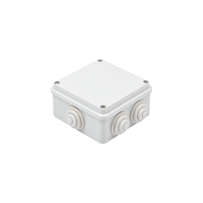 Caja de derivaci&oacute;n de PVC Auto-extinguible con 6 entradas, tapa atornillada, 100x100x50 MM, Para exterior (IP55)