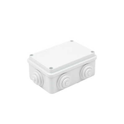 Caja de derivaci&oacute;n de PVC Auto-extinguible con 6 entradas, tapa atornillada, 120x80x50 MM, Para Exterior (IP55)