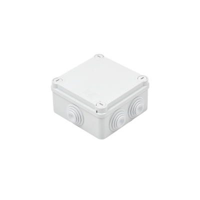 Caja de derivaci&oacute;n de PVC Auto-extinguible con 6 entradas, tapa y tornillo de media vuelta de 1/4&quot;, 100x100x50 MM, Para exterior (IP55)