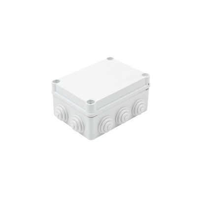 Caja de derivaci&oacute;n de PVC Auto-Extinguible con 10 entradas, tapa y tornillo de media vuelta de 1/4&quot;, 150x110x70 MM, Para Exterior (IP55)