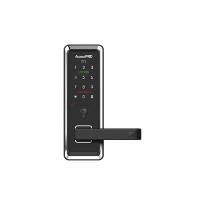 Cerradura inteligente con teclado Touch Screen, Apertura con tarjeta Mifare /Contrase&ntilde;a y Llave de emergencia de dise&ntilde;o compacto para puertas de perilla simple