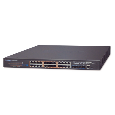 Switch Administrable L3 Stacking 10/100/1000T 24 puertos PoE802.3at, 4 puertos 10G SFP+ 370 W - ABD Systems